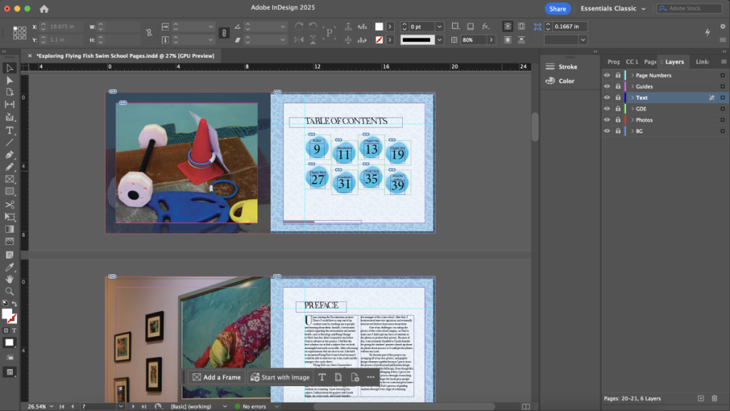 My workflow in Adobe Indesign to create the book